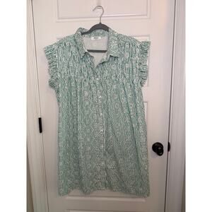 Avara Green White Women Medium Lined SS Dress Ruffles Eyelet Masters Spring